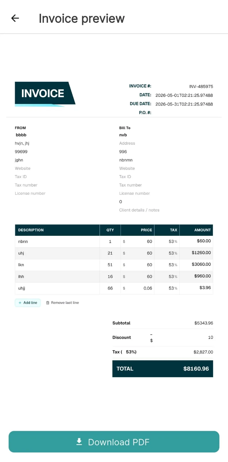 Easy Invoice template selection with live preview